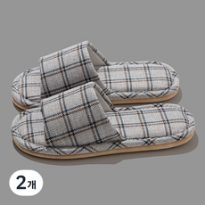 EVER HOUSE 自然格紋軟墊室內拖鞋, 2個, 淺灰色