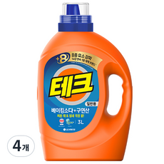 테크 베이킹소다 플러스 구연산 액체세제 뉴 본품, 3L, 4개
