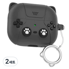 TEN BRIDGE 貓咪 Galaxy Buds3 / 3 Pro 相容 遊戲矽膠保護殼 + 指環扣組, 單一商品, 2套, 黑色