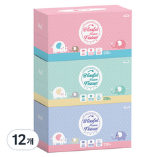복이많은집 코끼리 천연펄프 미용티슈 250매 2겹, 1개입, 12개