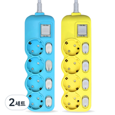 에코파워탭 국내 제조 개별 과부하차단 멀티탭 4구 2종 세트, 블루슈팅스타 + 허니망고, 2세트, 40cm