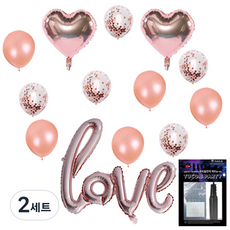 투코비 러브 장식 풍선 + 손펌프 + 고정테이프 세트, 하트 스팽글 가랜드 베이비핑크, 2세트