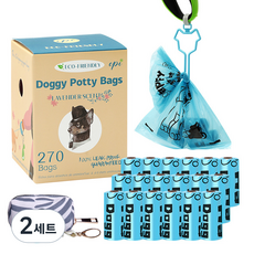 프랑온드 강아지 롤 배변봉투 리필 똥봉투 휴대용 케이스 풉백 블루+그레이 디스펜서+핸즈프리클립 18롤, 블루(배변봉투), 그레이(디스펜서), 2세트