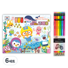 地球化學 Pororo 不沾手蠟筆 24色 + Tukobi Koma 三角橡皮擦鉛筆 TC-208 B, 混合色, 6套