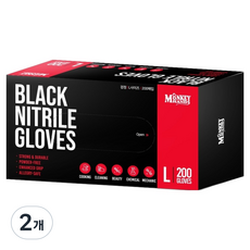몽키핸즈 니트릴장갑 200p, 2개, 대(L), 블랙
