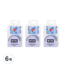라인프렌즈 BT21 마스킹테이프 30mm, 퍼플, 6개