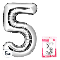 파티쇼 숫자 은박풍선 대형 5, 실버, 5개