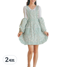 프릴 꽃무늬 앞치마 + 팔토시 세트, TYPE09, 2세트