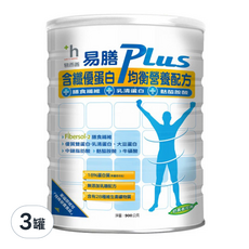 易而善 易膳PLUS含纖優蛋白均衡營養配方, 900g, 3罐