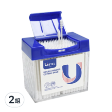 USTEL 紙軸雙頭棉花棒，200支裝，方便清潔，化妝/日常使用, 2盒, 2組