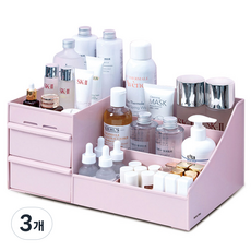 마켓플랜 서랍형 3단 코스메틱 보관정리대, 핑크, 3개