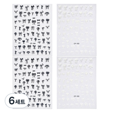 퍼니네일 드로잉 리본 네일스티커 2종 x 2p 세트 KN-A4223, 6세트, 혼합색상