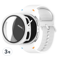루아러블 갤럭시워치 액정보호 강화유리 필름 풀커버 하드 케이스 + 스포츠밴드 실리콘 스트랩 세트, 화이트, 3개
