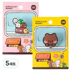 라인프렌즈 아크릴 클립 마그넷 2종 세트, 옐로우, 핑크, 5세트