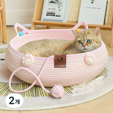 딩동펫 고양이 로프 공놀이 스크래쳐 하우스, 핑크, 2개