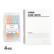 투코비 코마 마일드 트윈 형광펜 6종 + 코마 라인노트 B5 세트, 화이트(노트), 4세트