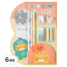 푸딩프렌즈 문구 세트 유부 고양이, 혼합색상, 6세트