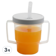 하이비 자기주도 흘림방지 양손빨대컵, 베이비그레이, 3개, 200ml