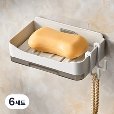 디엔오 물빠짐 비누 받침대 접착식 + 후크 2p 세트, 화이트, 6세트