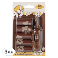 그린허그 초코향 배변봉투 90p + 디스펜서 세트, 브라운, 3세트