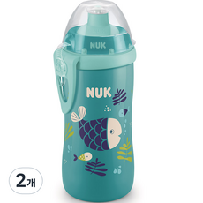 NUK 矽膠吸嘴運動水壺, 300ml, 魚, 2個