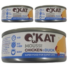 O'KAT 美喵人生 美妙肉泥 雞肉佐鴨肉, 80g 貓咪慕斯, 雞肉 + 鴨肉, 3罐