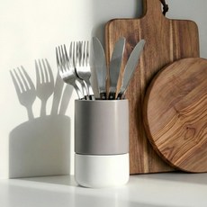 BOWLBOWL 韓國製 復古系列 瀝水餐具筒 M, 煙灰色 + 牛奶白, 1個