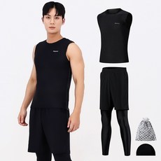 AQUATICA 男款防曬背心+假兩件式短褲內搭長褲 AQAMAP-PL+彈性泳帽組