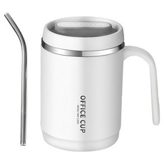 304不鏽鋼手把鋼杯, 時尚手把設計, 雙層設計, 保溫效果更佳, 一體設計杯蓋, 500ml, 素雅白, 1個