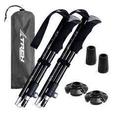 TREX 折疊登山杖 2入 + 擋泥板 2入 + 保護蓋 2入 + 專用收納袋, 黑色, 1套