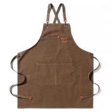 hellogem 多用途咖啡廳咖啡師美容院店鋪園藝工作室美術帆布口袋防水圍裙, 棕色, 1個