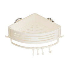 HOUDER 吸盤式太空鋁置物架 三角 升級加高帶桿, 奶油白, 1個