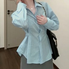 德芙洛商務 女款浪漫風腰部開衩條紋襯衫