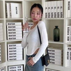 라라온 여성용 라운드넥 슬림 긴팔 티셔츠 TSP2090