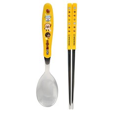 BREAD BARBERSHOP 麵包理髮廳 基本款湯匙筷子組, 1組, 湯匙 + 筷子, 黃色 + 銀色