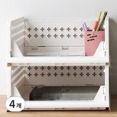 OLIVING 韓國製造交叉折疊式滑動收納箱, 白色, 4個