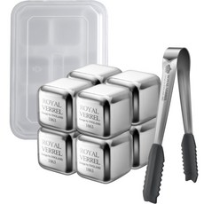 ROYALVERREL 不鏽鋼冰塊 8顆+夾子+收納盒組, 1套