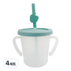 아가프라 매직 빨대컵 S + 실리콘 빨때 + 과일 빨대 탑, 300ml, 4세트, 민트(빨대컵), 랜덤발송(삘대탑)