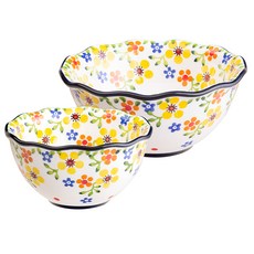 MAISON OBJET Praca波蘭風陶瓷荷葉邊大碗組, 茉莉花, 飯碗 + 湯碗, 1套