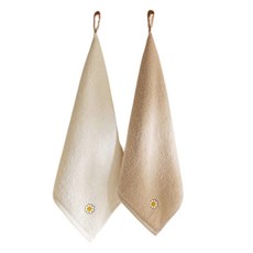 DECOVIEW 微笑花朵刺繡擦手巾 60g, 自然白 + 米色, 2個