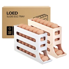 로에드 반자동 롤링 왕란 계란트레이 2종 세트, 베이지 + 화이트, 1세트