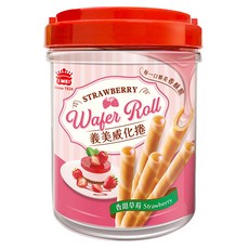 義美 威化捲輕巧桶 香甜草莓, 318g, 1罐