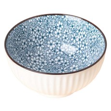 新食器 古染梅飯碗, 花卉圖案 藍色, 1個