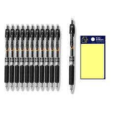 DONG-A U-Knock 自動原子筆 0.5mm 12入 + Tucobi 黃色便利貼組, 黑色, 1套