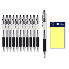 DONG-A Q-Knock 標準原子筆 0.5mm 12入 + Tucobi 黃色便利貼套組, 黑色, 1套