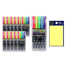 DONG-A 螢光雙頭筆 5入 12組+便條紙組, 混色（襯裡）、黃色（後置）, 1套