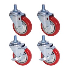 World Clean 紅色聚氨酯腳輪 螺栓旋轉型 2入+螺栓剎車型 2入, 1套