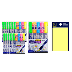 DONG-A Jet Stick螢光筆 5色 12入+便利貼, 混色（噴射棒）、黃色（後置）, 1套