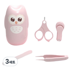 라니마켓 유아용 귀여운 케이스 베이비 네일 키트 부엉이, 핑크, 3세트