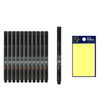 munhwa 畫筆 12入+便條紙組, 黑色（毛筆），黃色（後置）, 1套